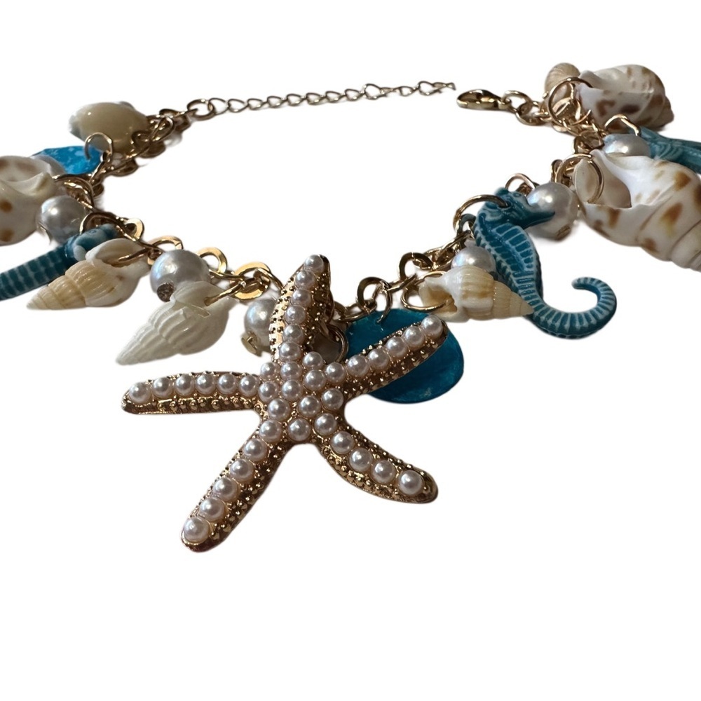 Gold Pearl Studded Starfish Charm Ocean Themed Bracelet/Anklet